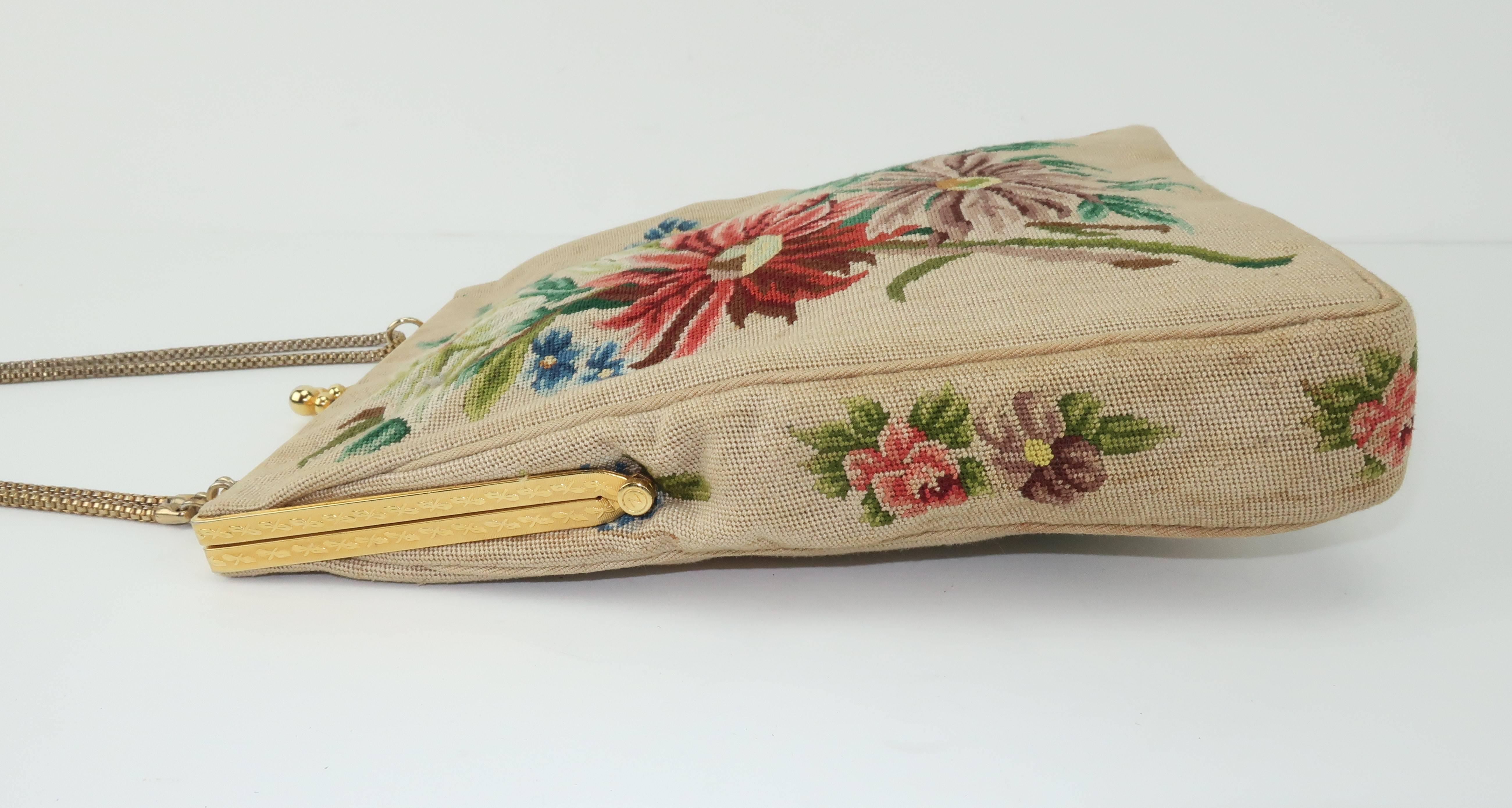 Vintage Floral Petit Point Handbag With Convertible Chain 1