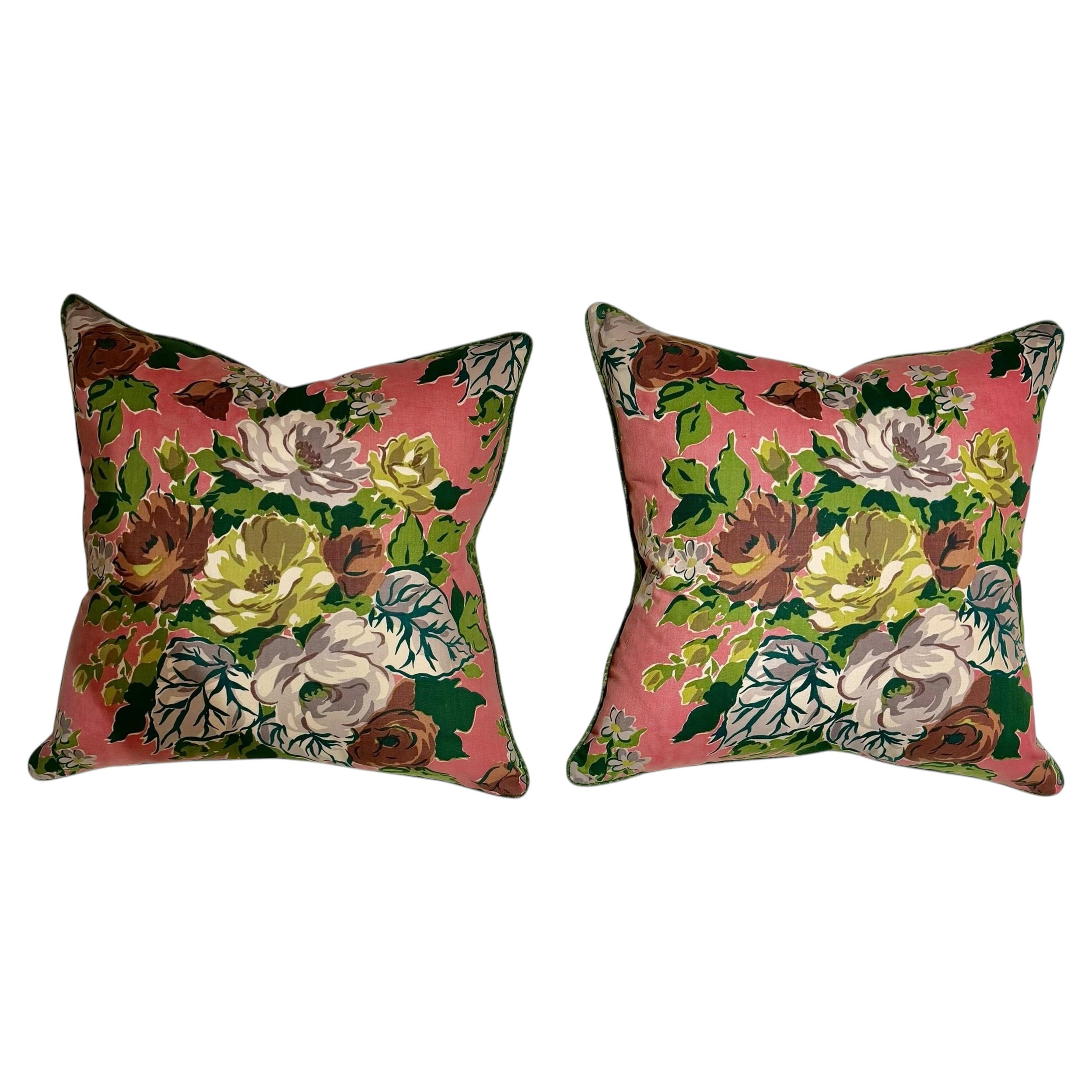 Vintage Floral Pillows Mid-20th Century with Scalamandré Backing