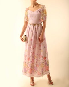 Vintage floral print lilac sheer puff sleeve maxi dress