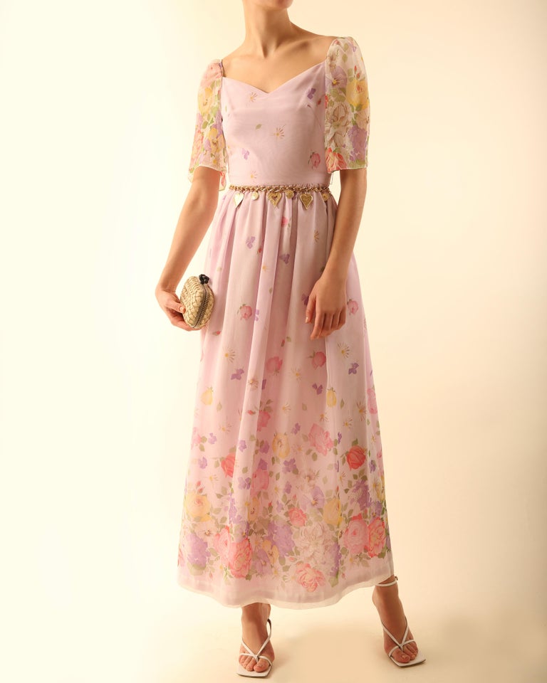 Pink and Purple Floral Printed Sheer Dress main image 0