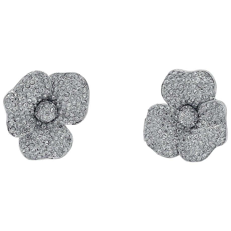 Vintage, Floral Quality Round Pave Earrings