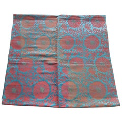 Vintage Floral Red and Turquoise Silk Woven Obi Textile