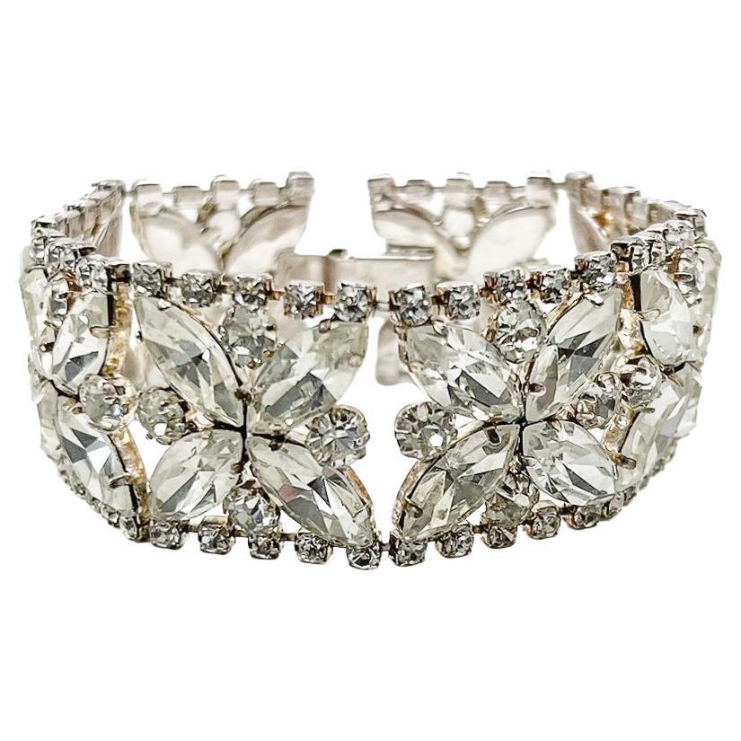 Bracciale da cocktail vintage con strass floreali, anni '50 In condizioni buone a Wilmslow, GB