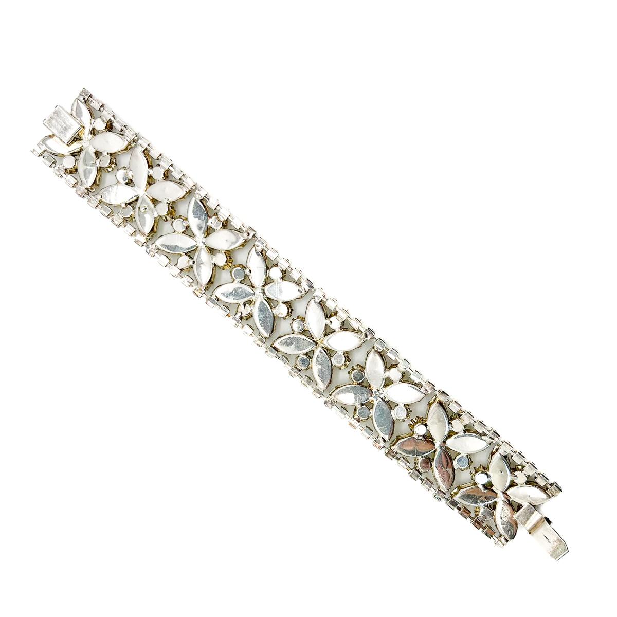Bracciale da cocktail vintage con strass floreali, anni '50 1