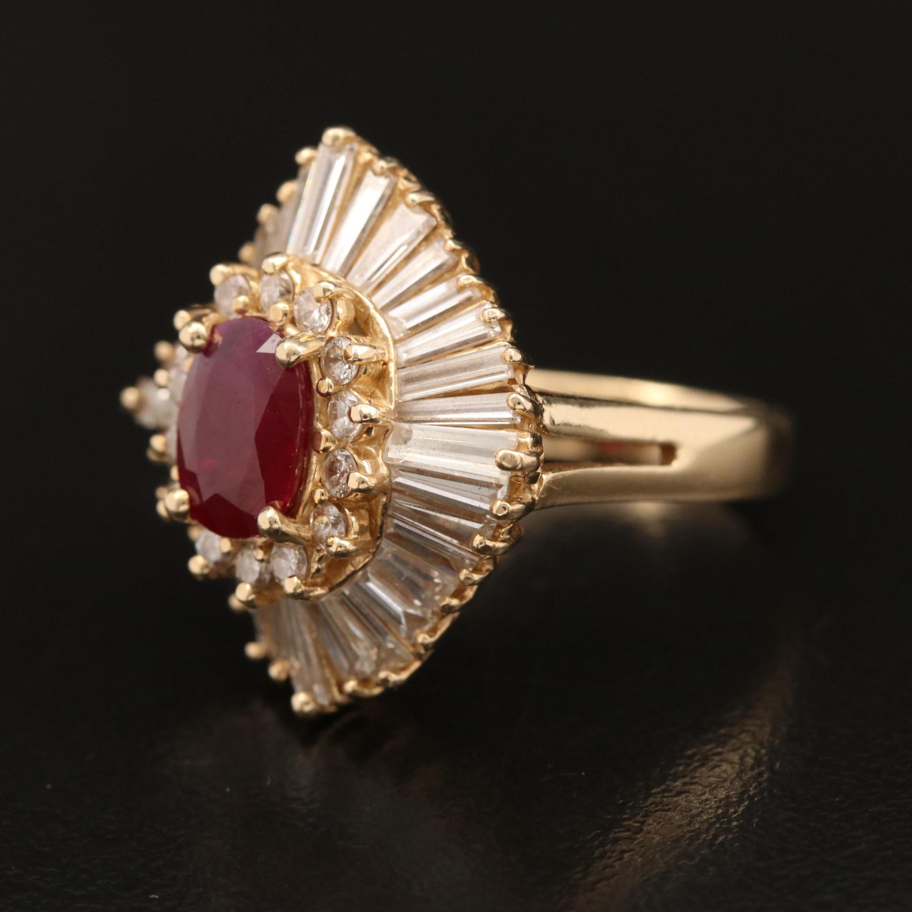 For Sale:  Vintage Floral Ruby Diamond Engagement Ring Yellow Gold Diamond Wedding Ring 2
