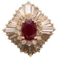 Vintage Floral Ruby Diamond Engagement Ring Yellow Gold Diamond Wedding Ring