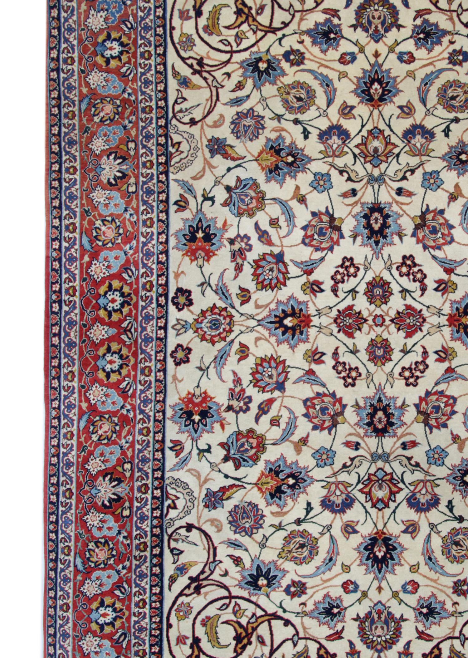 Handgewebter orientalischer Teppich in Blau, Rot und Creme, Vintage, Teppich mit Blumenmuster 206x139cm  (Handgefertigt) im Angebot
