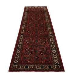 Vintage Floral Runner Rug, Oriental Long Red Traditional Wool Carpet