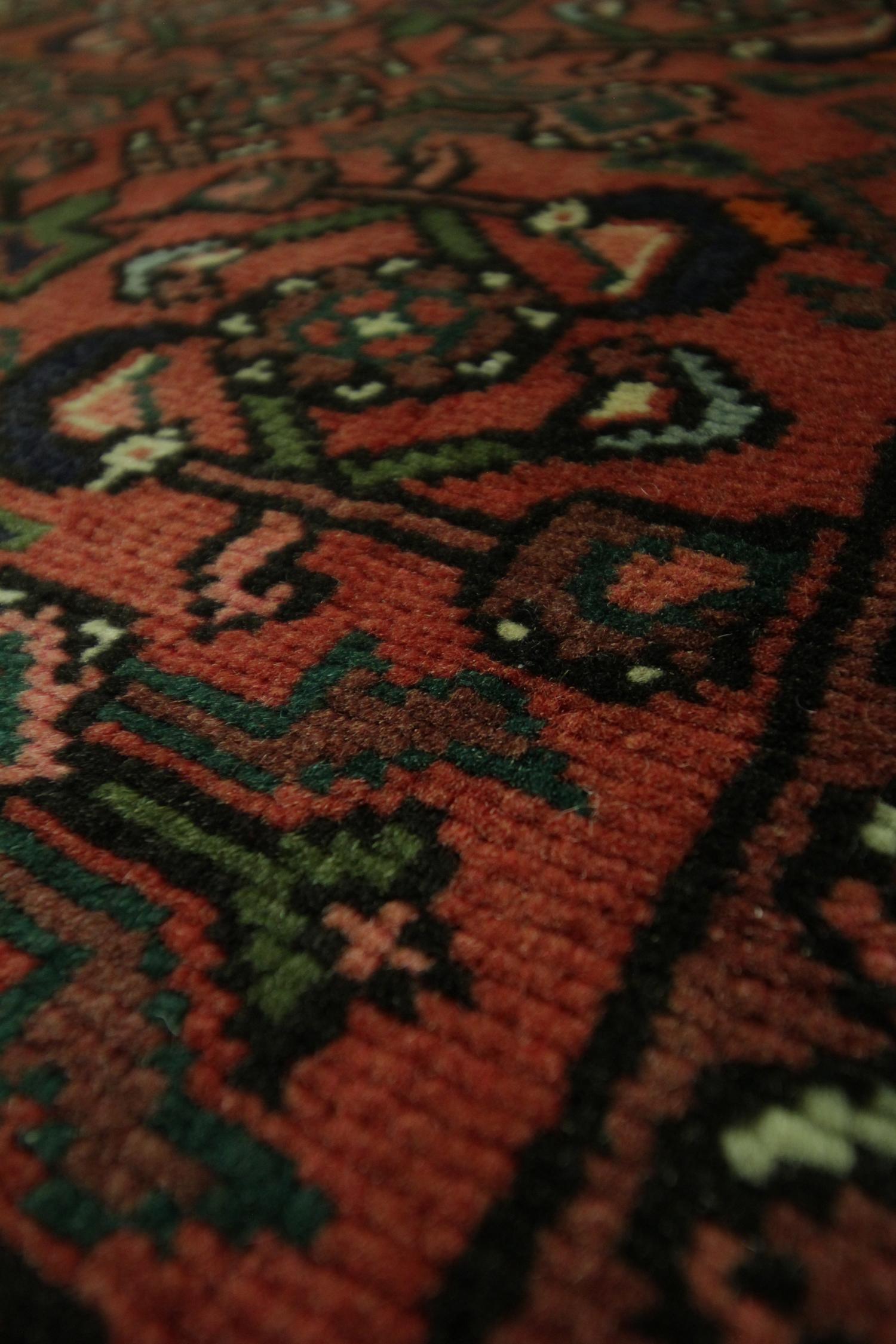 Late 20th Century Vintage Floral Runner Rug, Oriental Long Red Traditional Wool Carpet For Sale