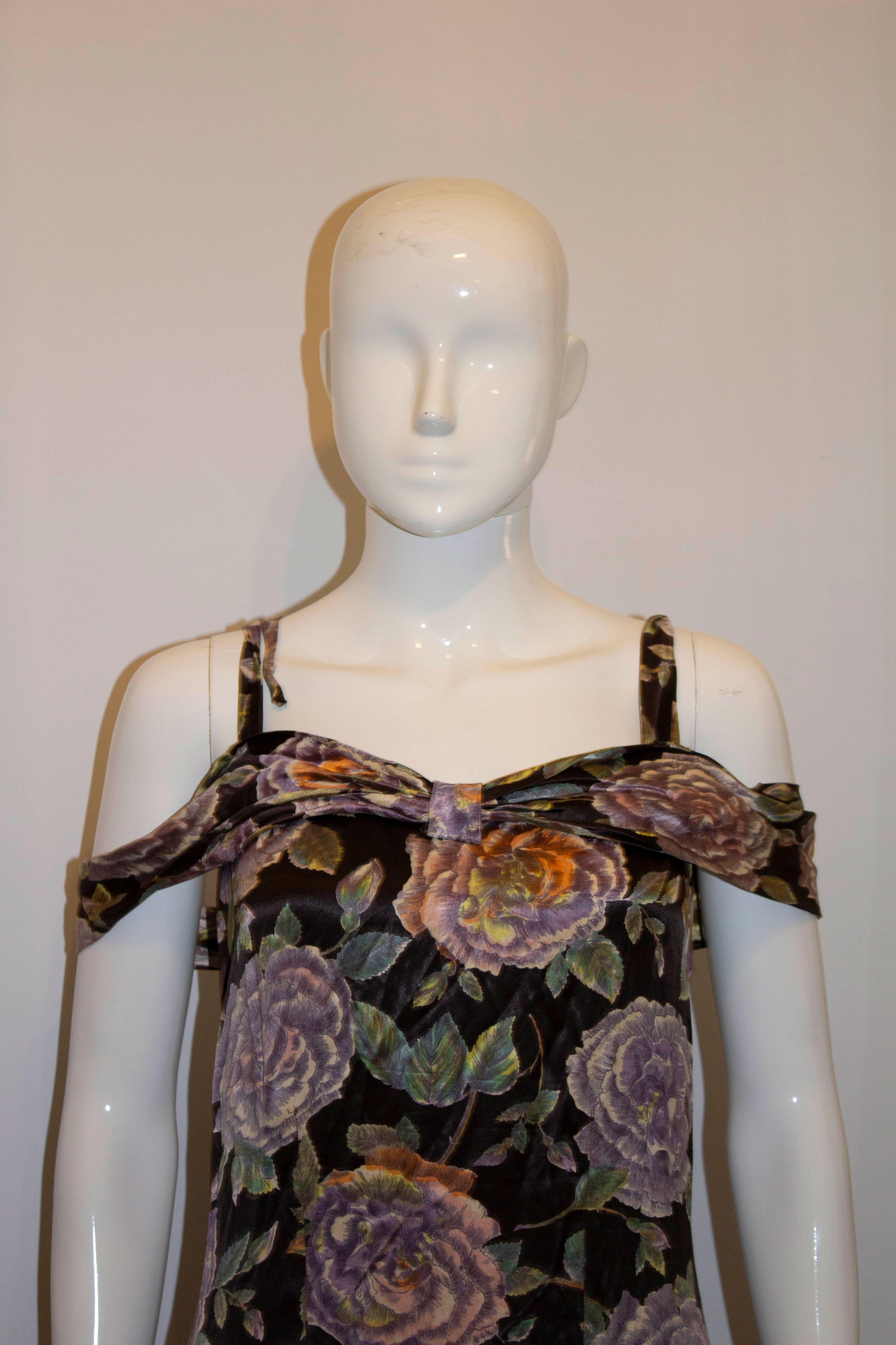 Women's Vintage Floral Satin Evening Gown For Sale