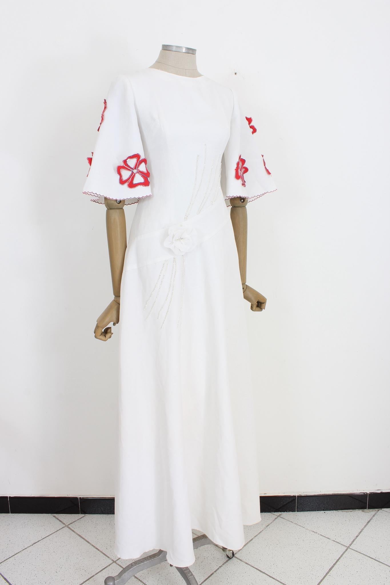 Vintage Floral Pailletten Handmade Hochzeitskleid 1980s Damen im Angebot