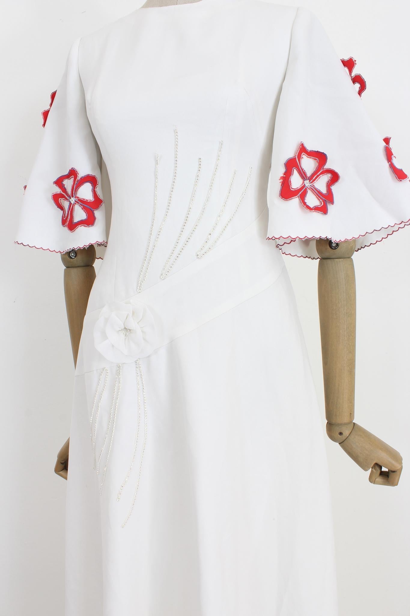 Women's Vintage Floral Sequins Handmade Wedding Dress 1980s For Sale