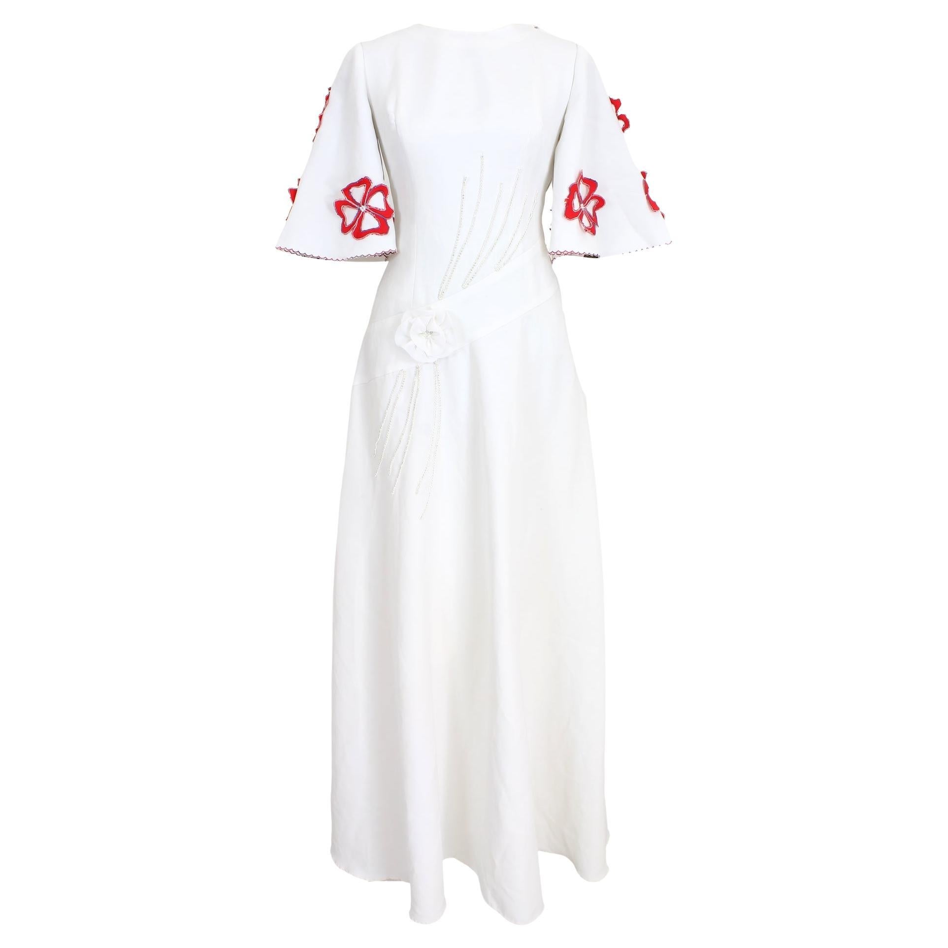 Vintage Floral Sequins Handmade Wedding Dress 1980s For Sale