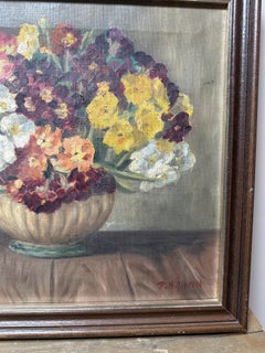 Cuadro al óleo de un bodegón floral de estilo vintage, de P.H. Entonces  Óleo sobre lienzo enmarcado, 1950