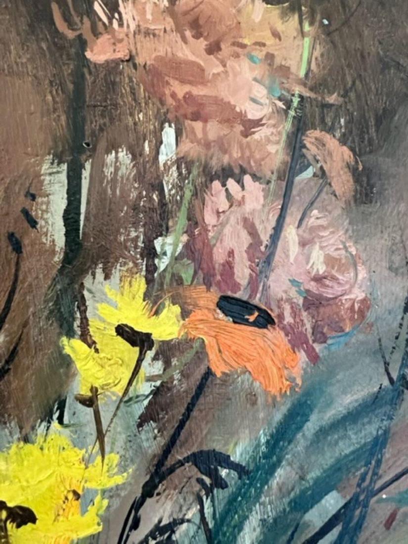 Vintage Floral Still Life Oil Painting by Ted Christensen In Good Condition In Ross, CA