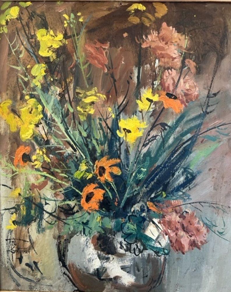 Vintage Floral Still Life Oil Painting by Ted Christensen 1