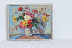 Vintage Floral Still Life Painting in Contemporary Frame