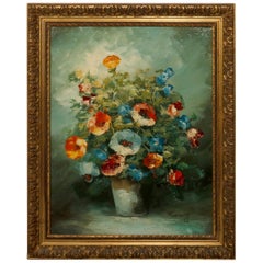 Vintage Floral Still Life Painting Oil on Board, Artist Signed, 20th Century