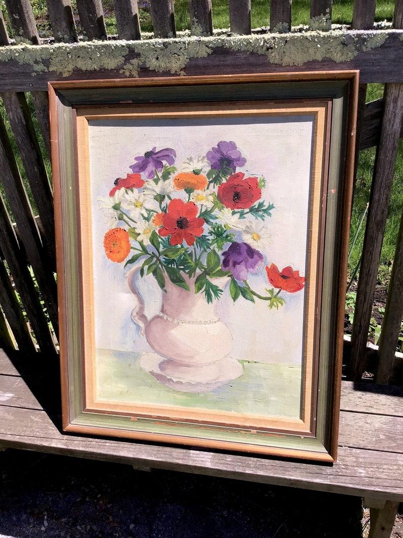 American Floral Still Life Painting Signed Oil Painting Flowers Vase For Sale