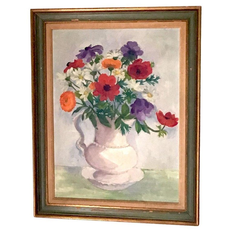 Floral Still Life Painting Signed Oil Painting Flowers Vase For Sale at  1stDibs