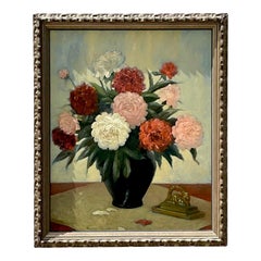Retro Floral Still Life Signed Original Oil Painting on Canvas