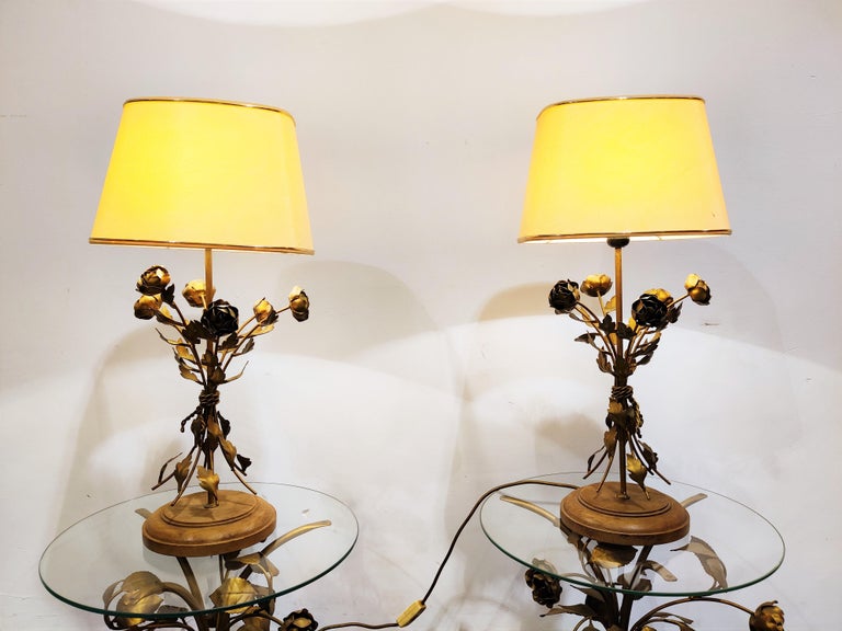Vintage Floral Table Lamps, Set of 2, 1960s at 1stDibs