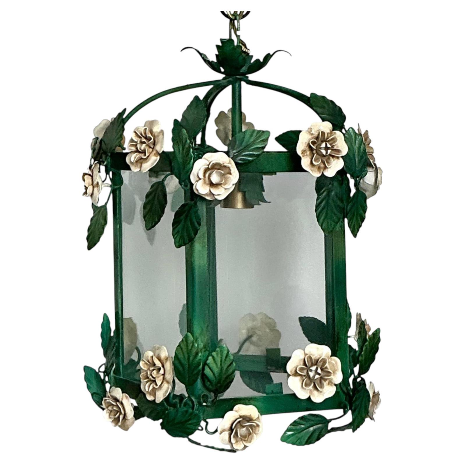 Vintage Floral Tole Lantern For Sale