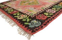 Vintage Floral Turkish Kilim Rug, Flat-Weave Rose Kilim Rug