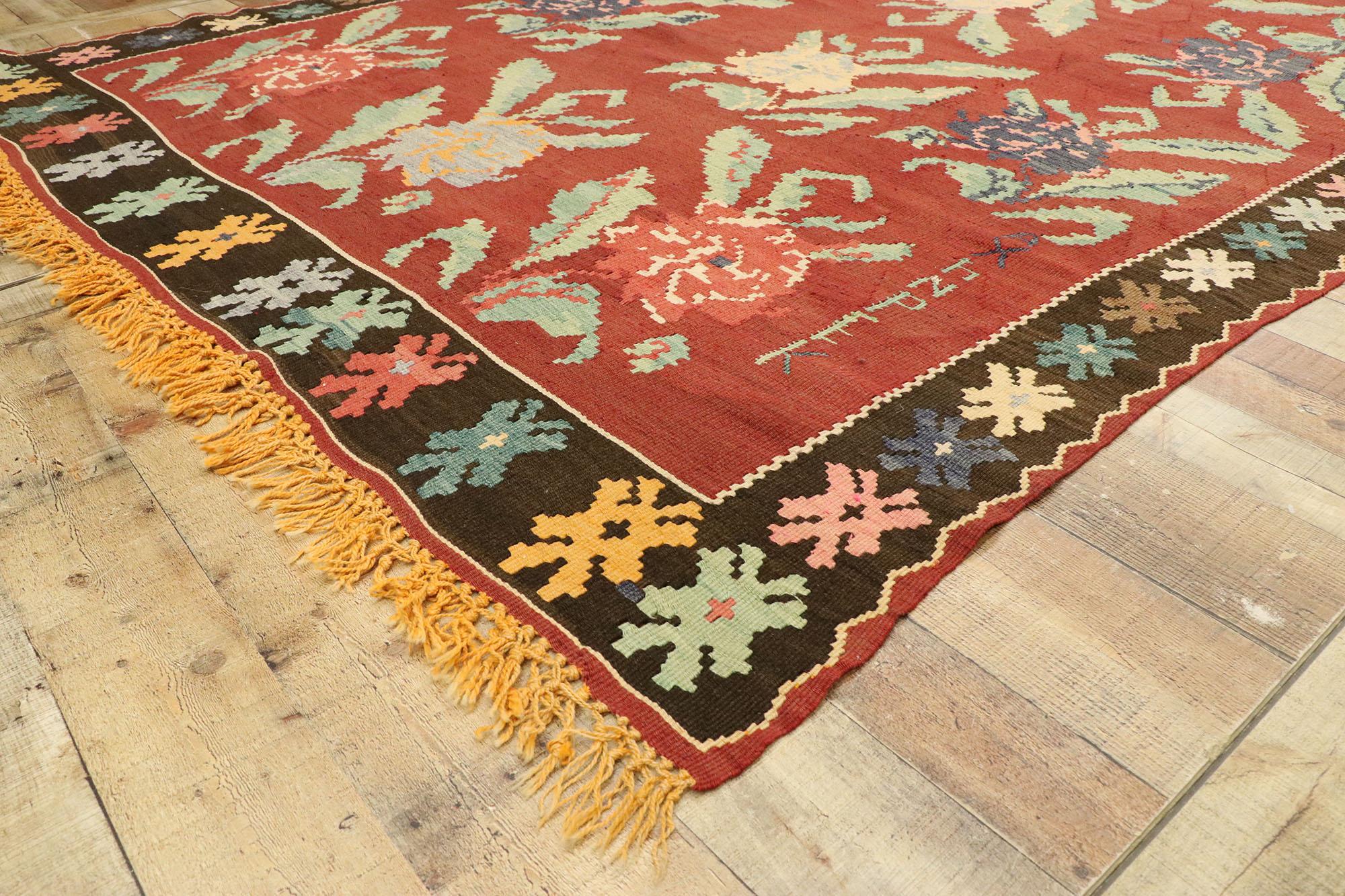 20th Century Vintage Turkish Bessarabian Rose Carpet For Sale