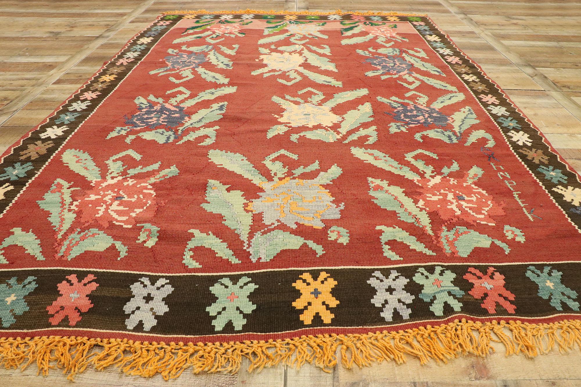 Wool Vintage Turkish Bessarabian Rose Carpet For Sale