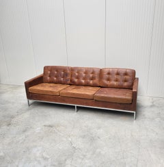 Vintage Florence Knoll 3 Seater Sofa by Knoll Brown Cognac 1970s