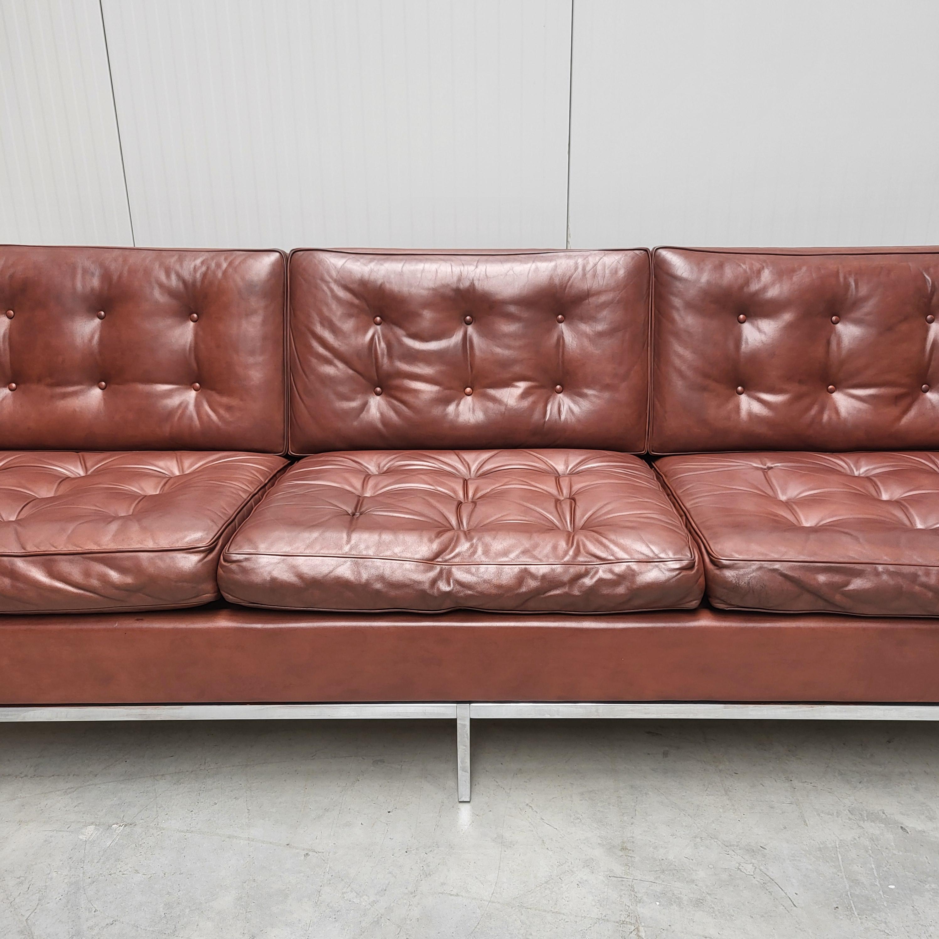 Vintage Florence Knoll 3 Seater Sofa by Knoll Brown Cognac 1970s In Good Condition In Aachen, NW