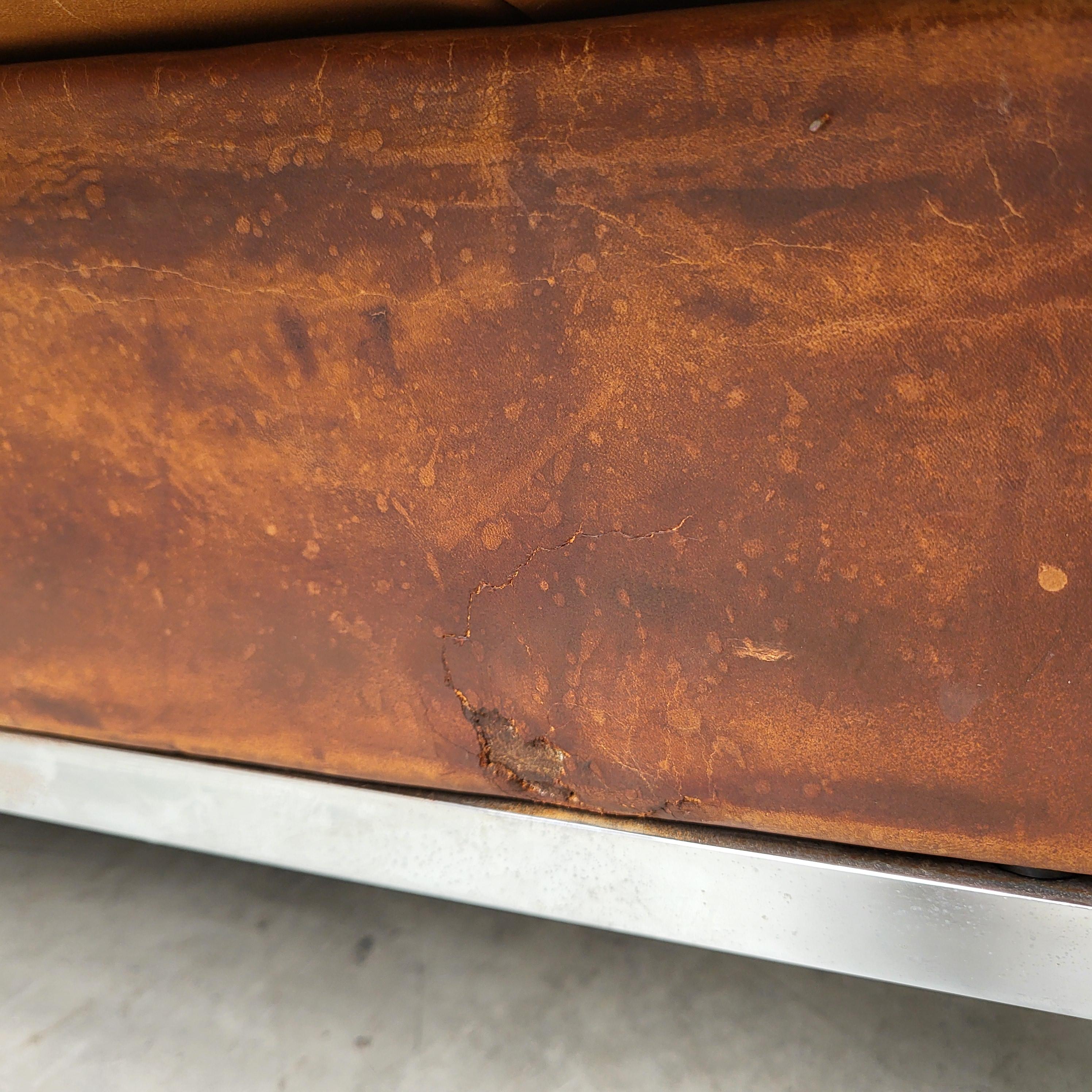 Canapé vintage Florence Knoll 3 Seater par Knoll Brown Cognac 1970 en vente 1