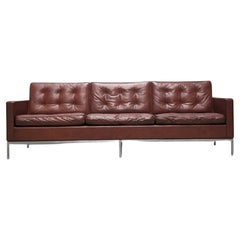 Vintage Florence Knoll 3 Seater Sofa by Knoll Brown Cognac 1970s