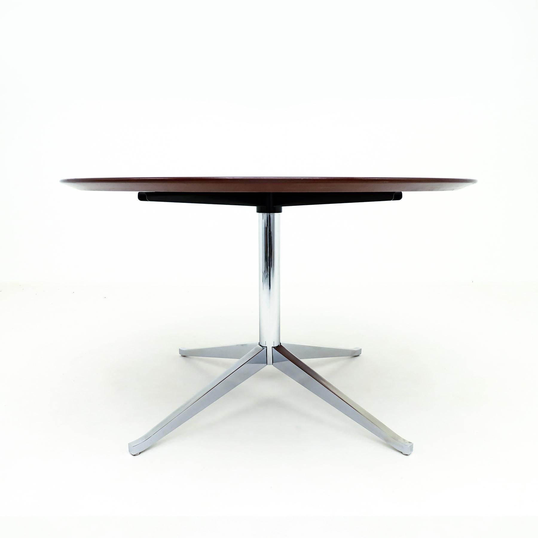 American Vintage Florence Knoll circular Walnut and chrome dining or conference table 