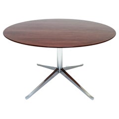 Vintage Florence Knoll circular Walnut and chrome dining or conference table 