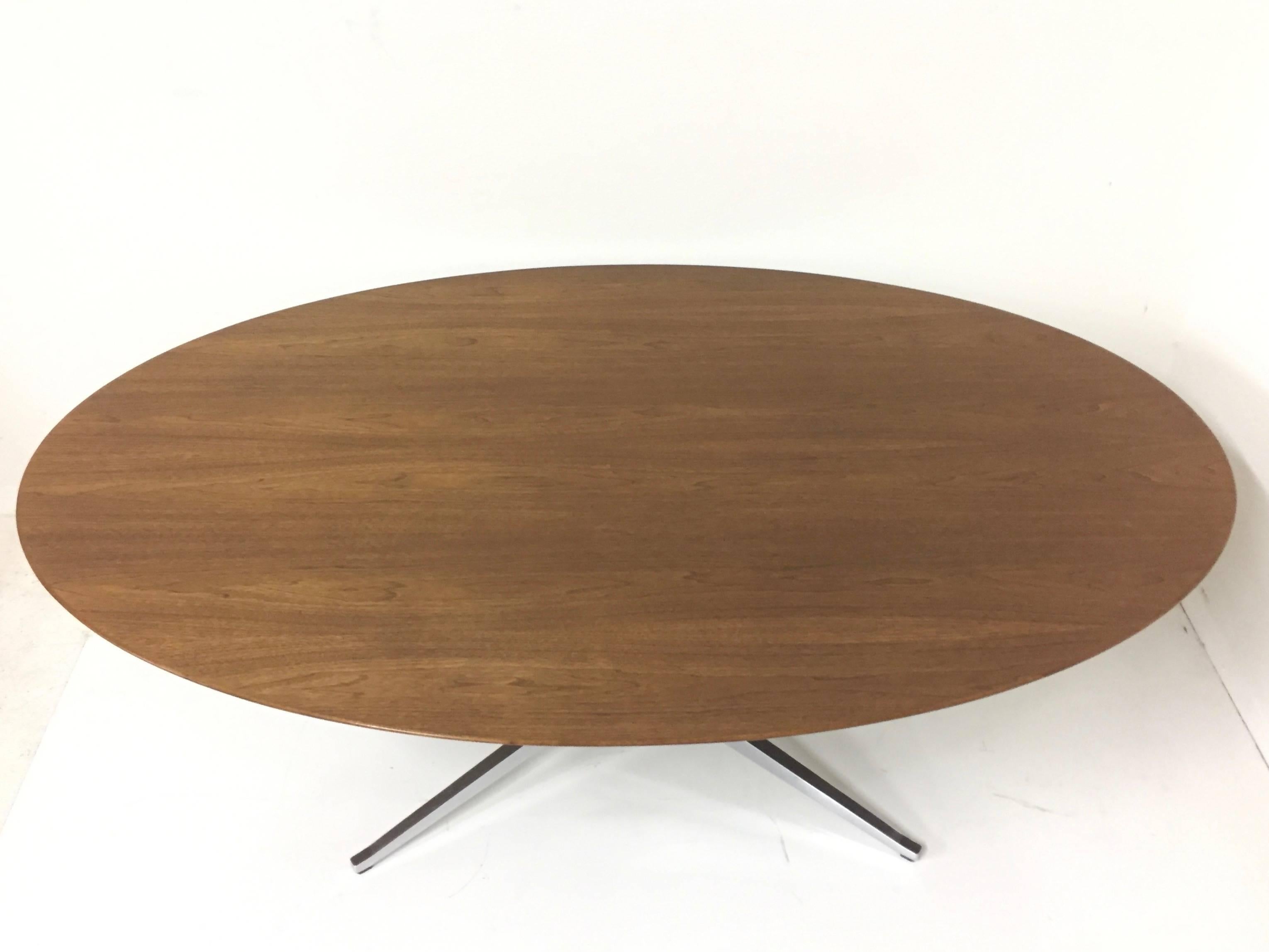 Vintage Florence Knoll Oval Table Desk or Dining in Walnut Polished Steel X Base 7