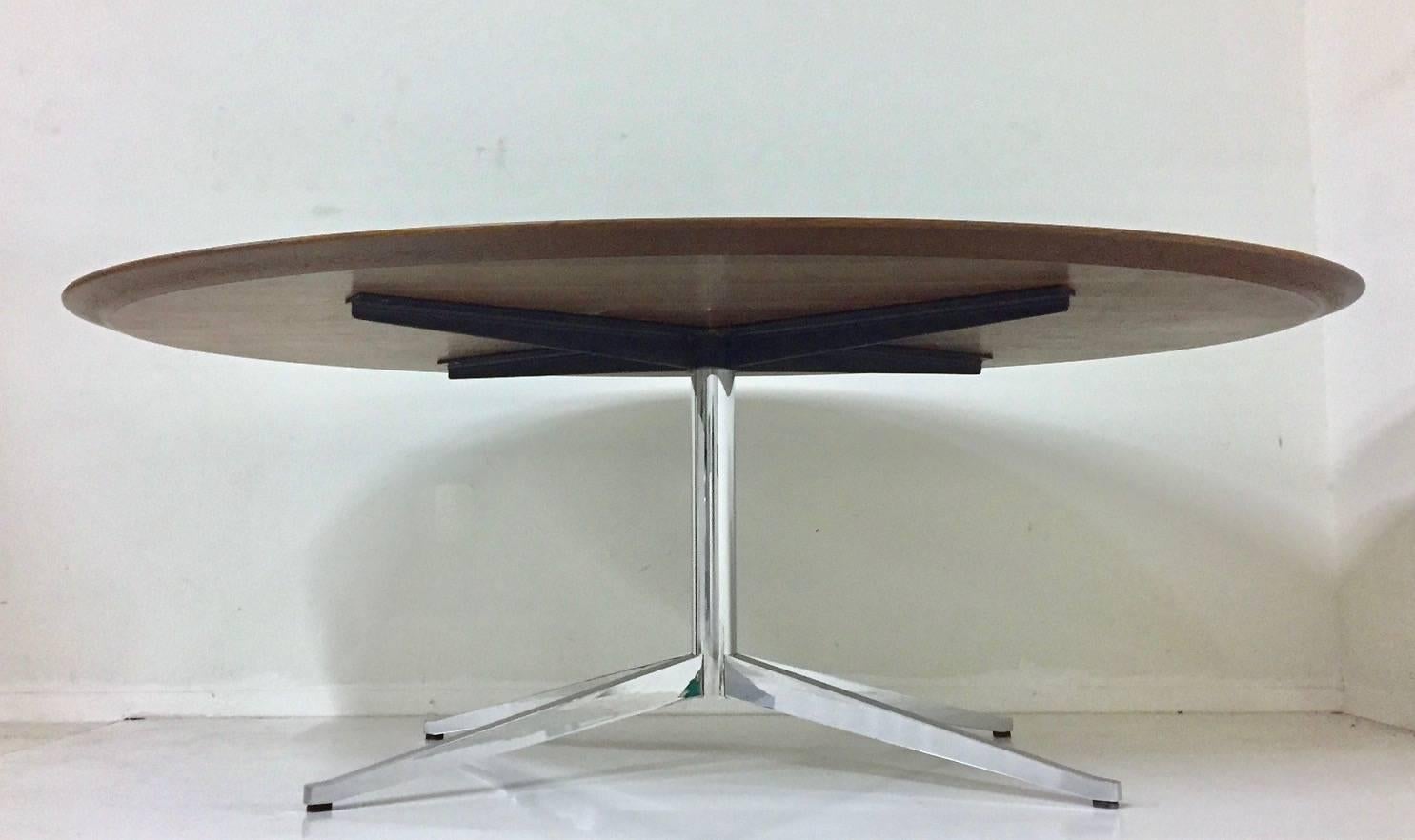 Vintage Florence Knoll Oval Table Desk or Dining in Walnut Polished Steel X Base 9