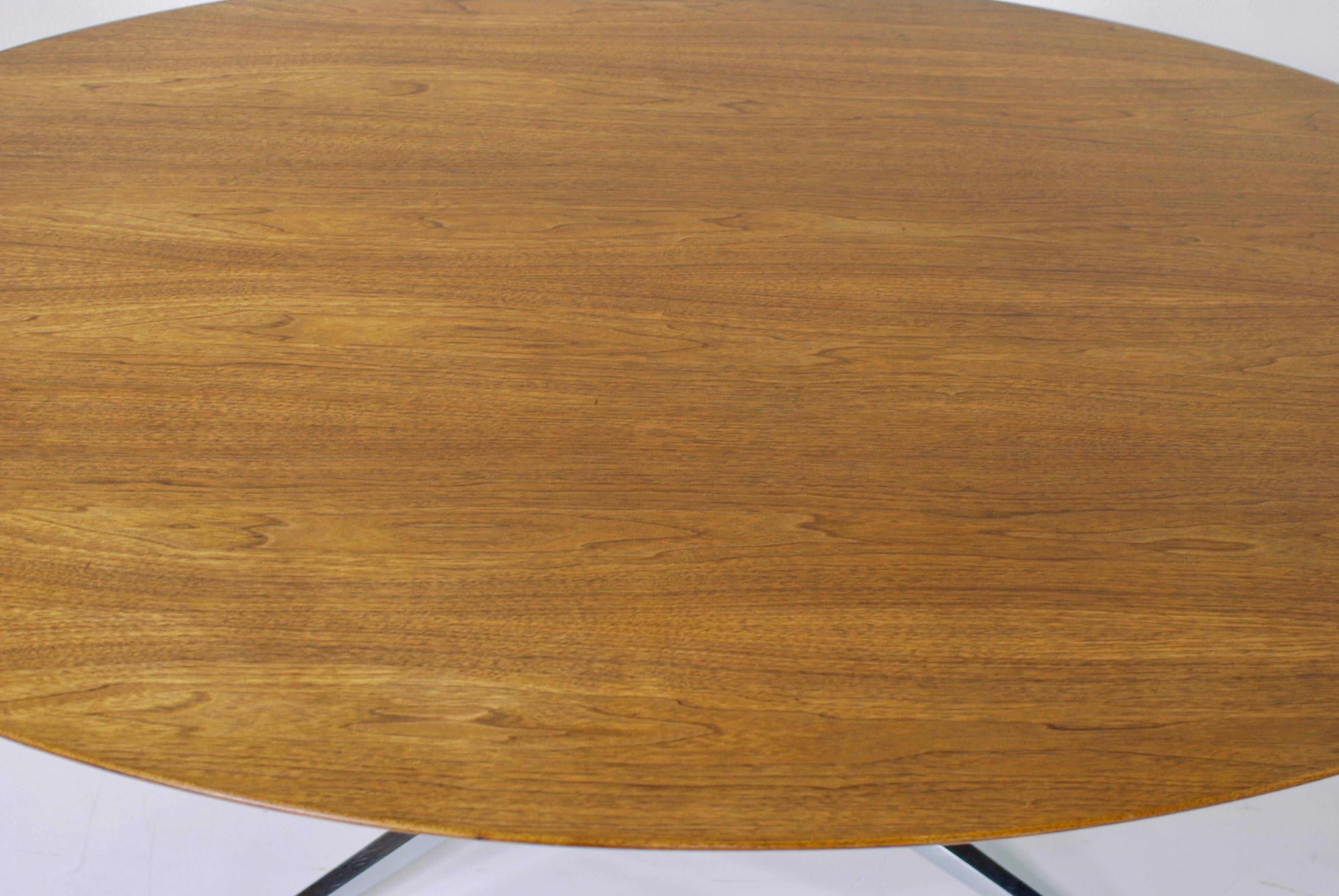 20th Century Vintage Florence Knoll Oval Table Desk or Dining in Walnut Polished Steel X Base