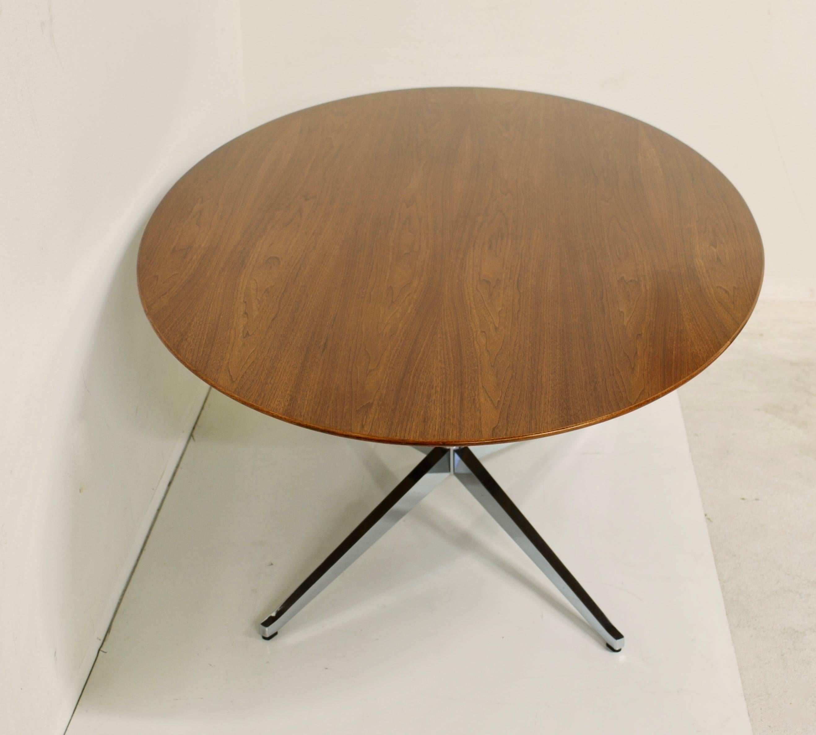 Vintage Florence Knoll Oval Table Desk or Dining in Walnut Polished Steel X Base 2