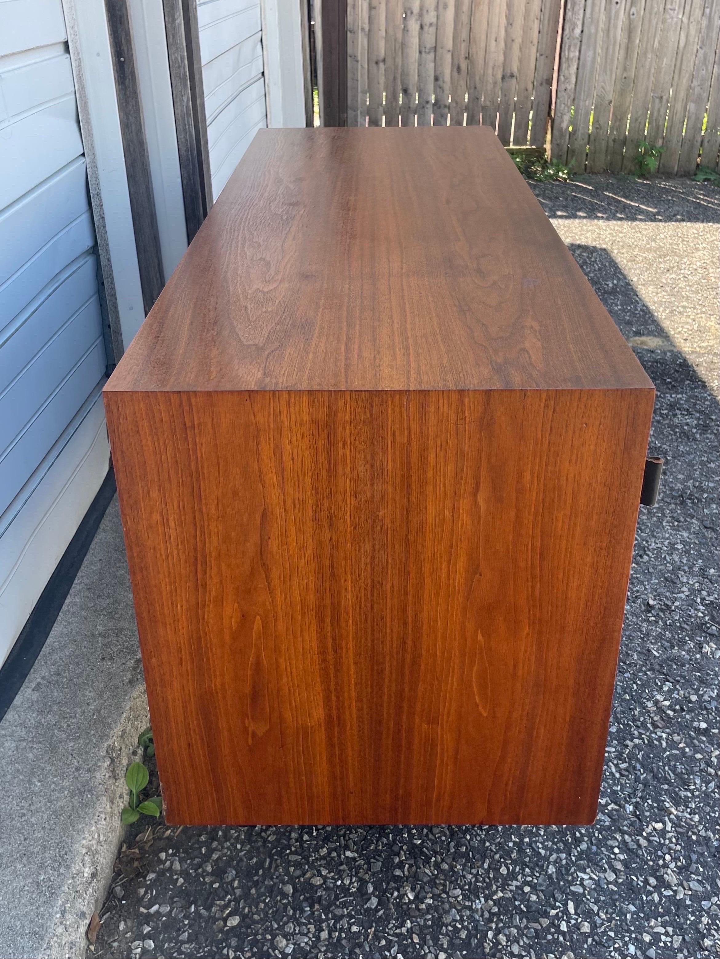 Vintage Florence Knoll Petite Walnut Leather Pull Cabinet For Sale 4