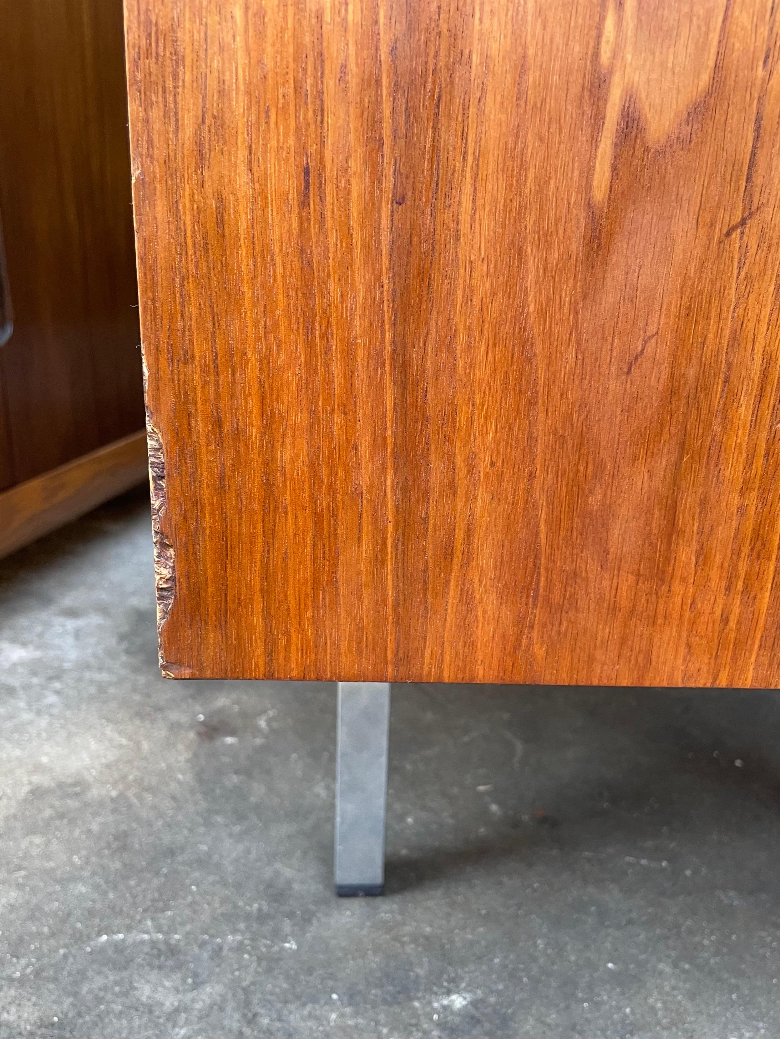 Vintage Florence Knoll Petite Walnut Leather Pull Cabinet For Sale 5