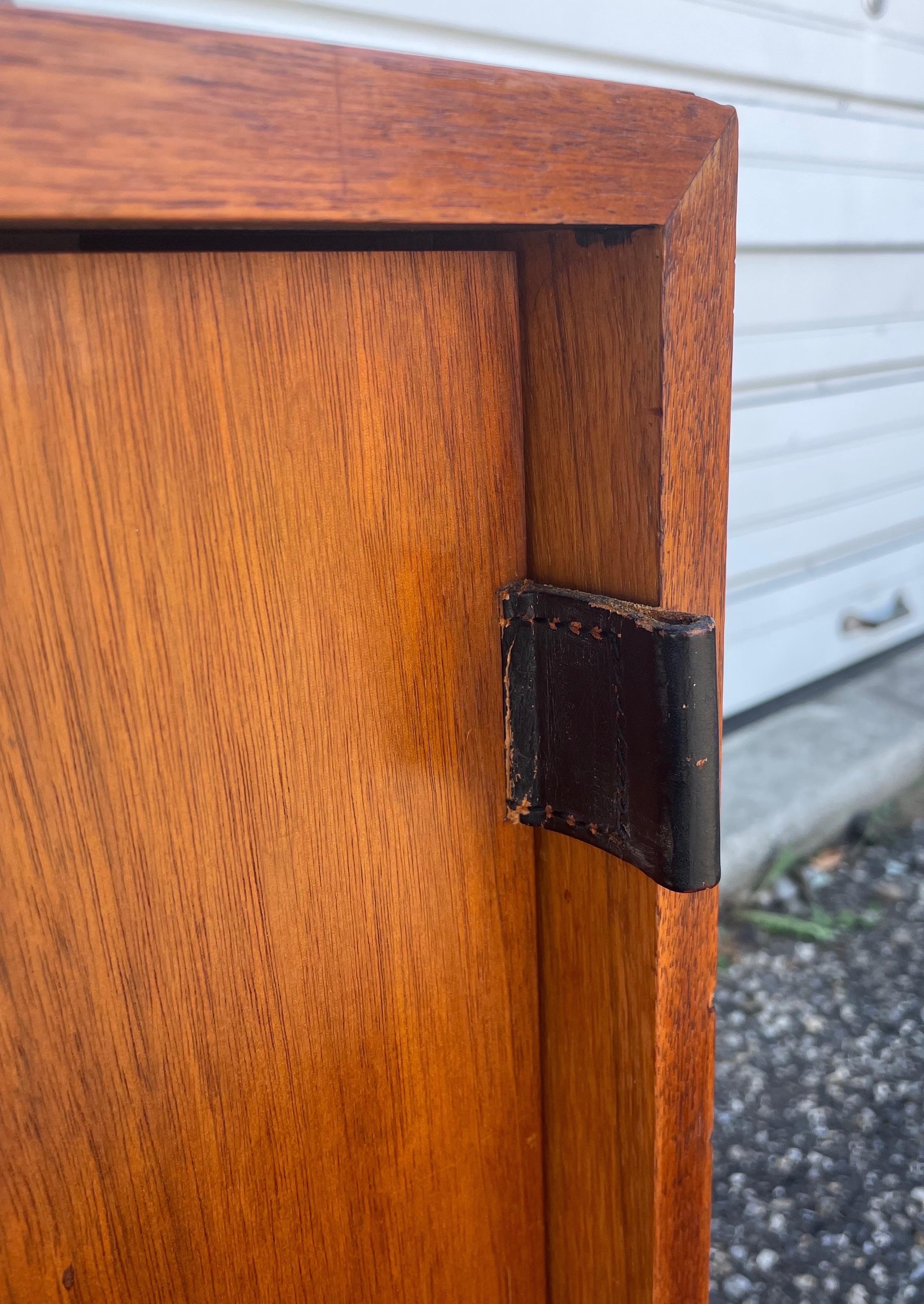 Vintage Florence Knoll Petite Walnut Leather Pull Cabinet For Sale 6