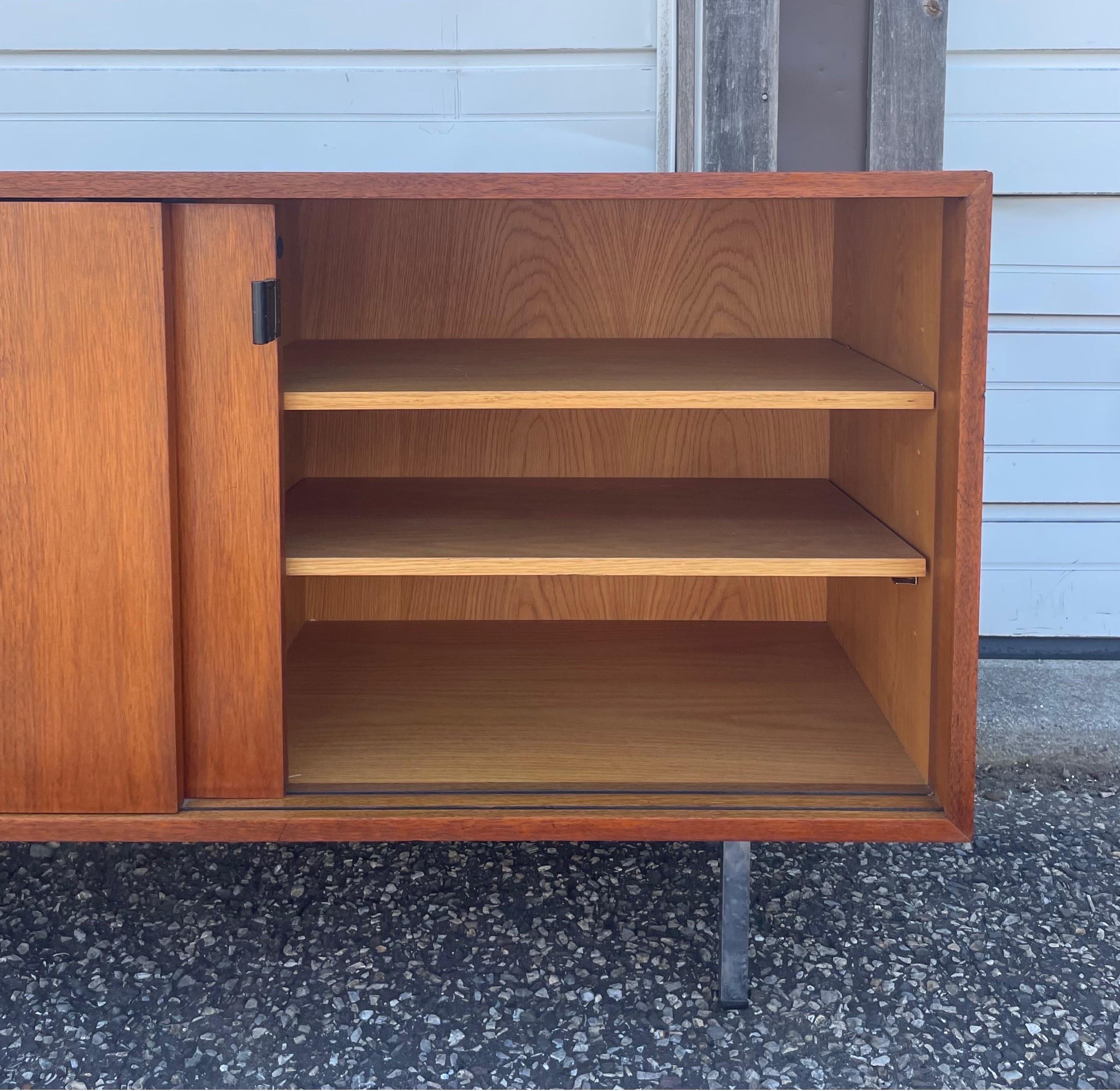 Vintage Florence Knoll Petite Walnut Leather Pull Cabinet For Sale 10