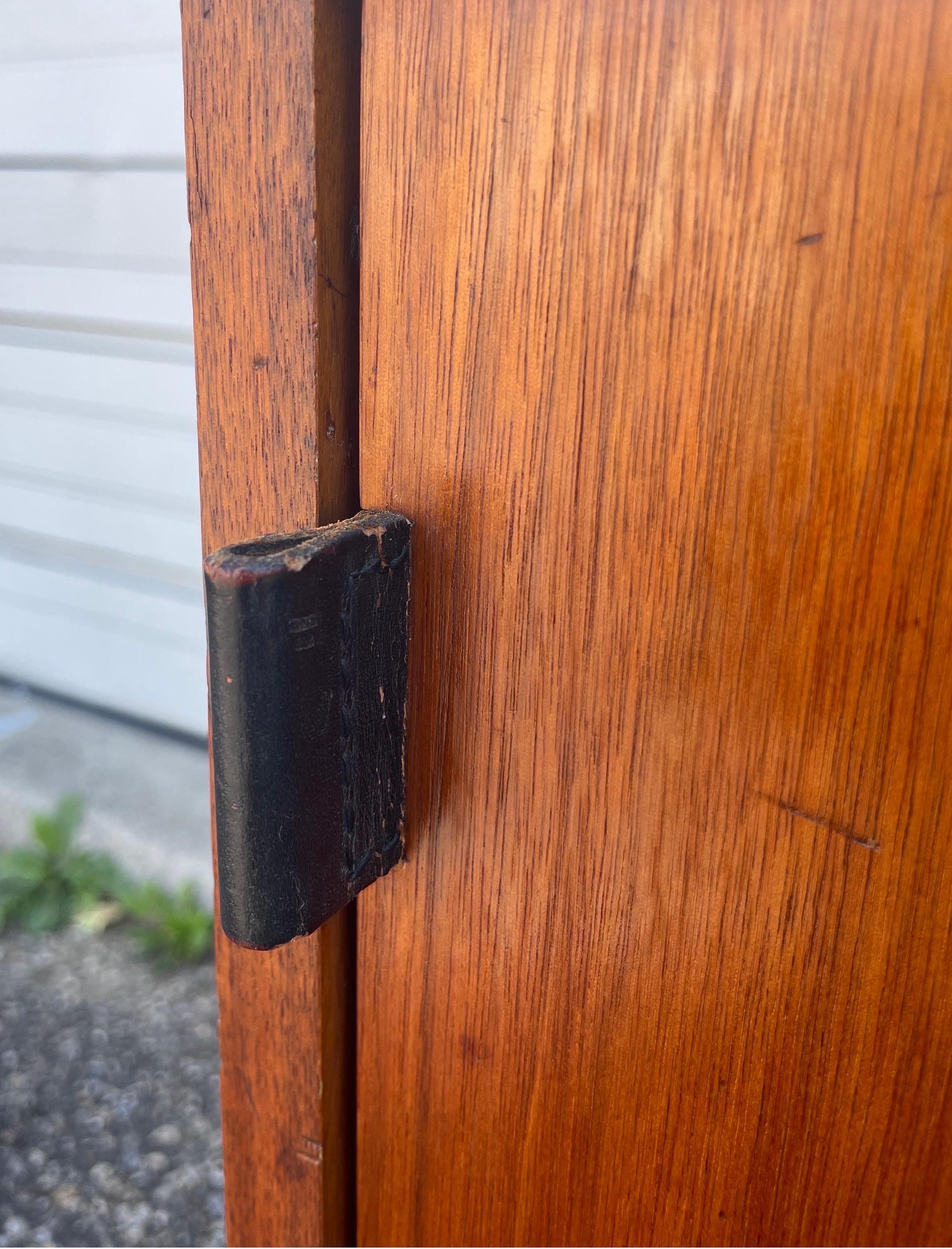 Vintage Florence Knoll Petite Walnut Leather Pull Cabinet For Sale 1