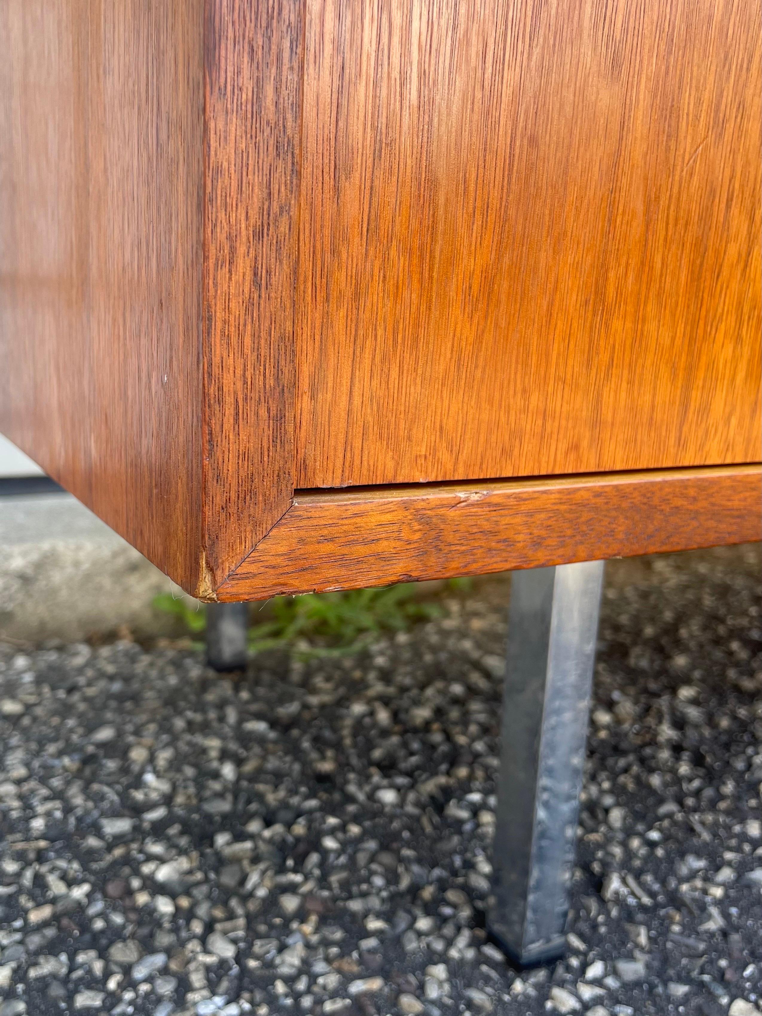 Vintage Florence Knoll Petite Walnut Leather Pull Cabinet For Sale 2