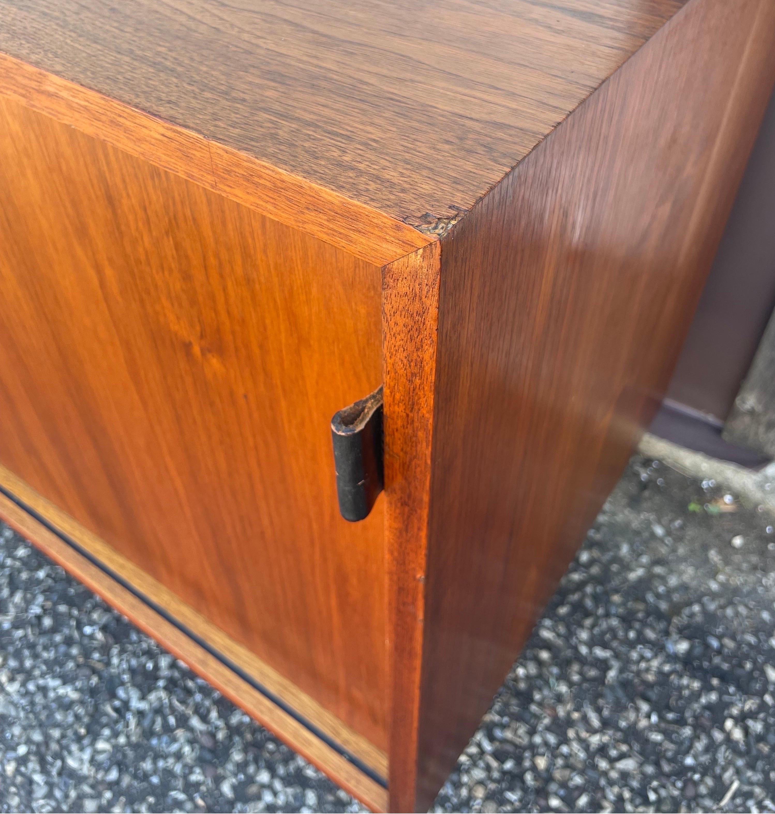Vintage Florence Knoll Petite Walnut Leather Pull Cabinet For Sale 3