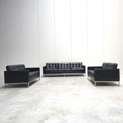 Vintage Florence Knoll Seating Sofa Group by Knoll Studio Black Leather