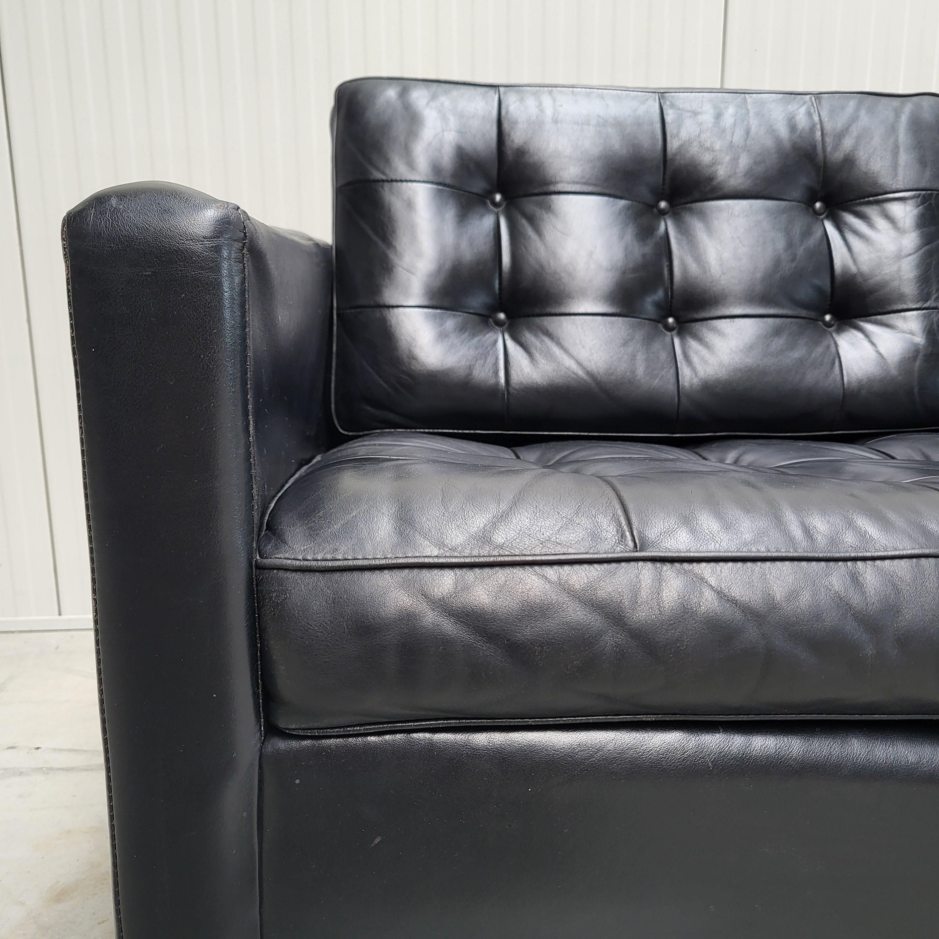Gruppo di divani vintage Florence Knoll di Studio A in pelle nera In condizioni buone in vendita a Aachen, NW