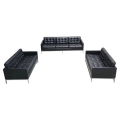 Vintage Florence Knoll Seating Sofa Group by Knoll Studio Black Leather